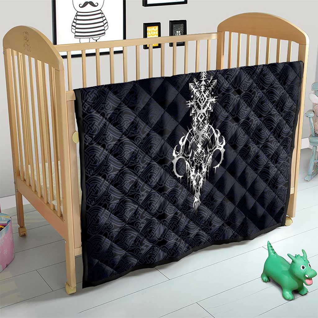 Runic Skull Quilt with Nordic Symbols and Knot Pattern Viking Heritage Tribute - Wonder Print Shop