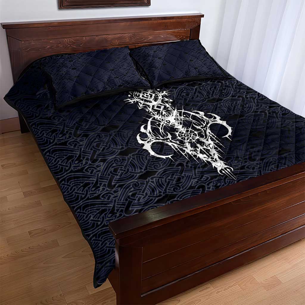 Runic Skull Quilt Bed Set with Nordic Symbols and Knot Pattern Viking Heritage Tribute - Wonder Print Shop