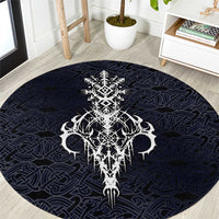 Runic Skull Round Carpet with Nordic Symbols and Knot Pattern Viking Heritage Tribute - Wonder Print Shop