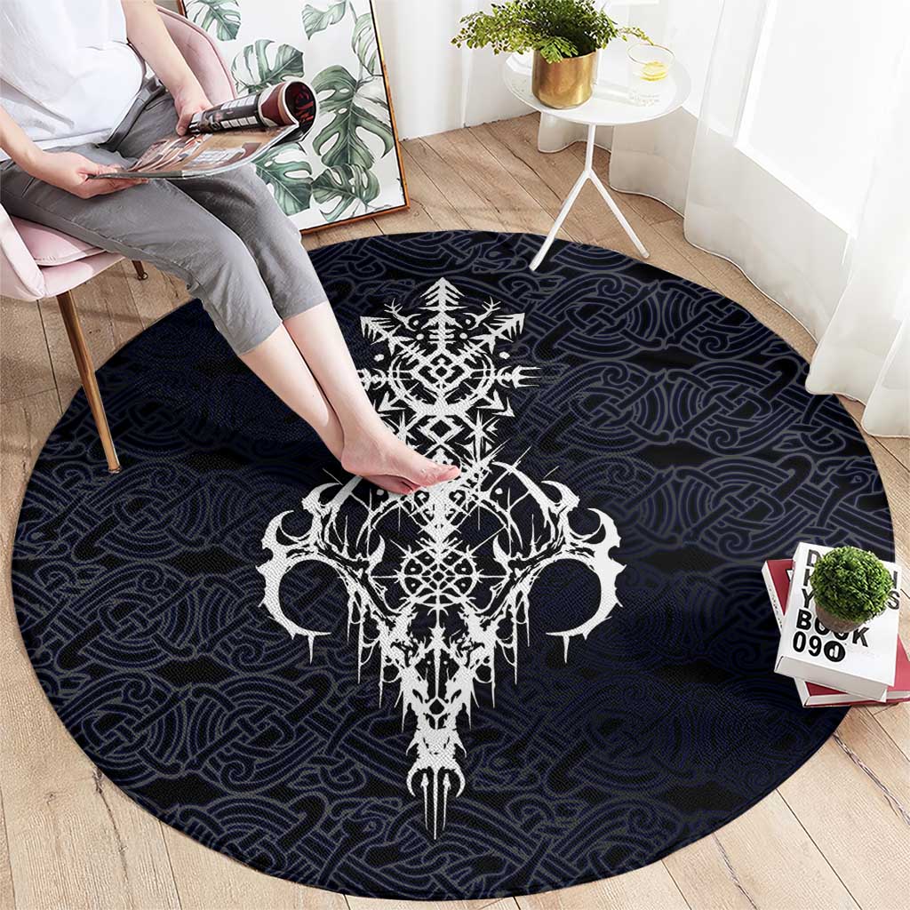 Runic Skull Round Carpet with Nordic Symbols and Knot Pattern Viking Heritage Tribute - Wonder Print Shop