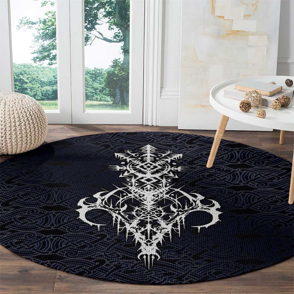 Runic Skull Round Carpet with Nordic Symbols and Knot Pattern Viking Heritage Tribute - Wonder Print Shop