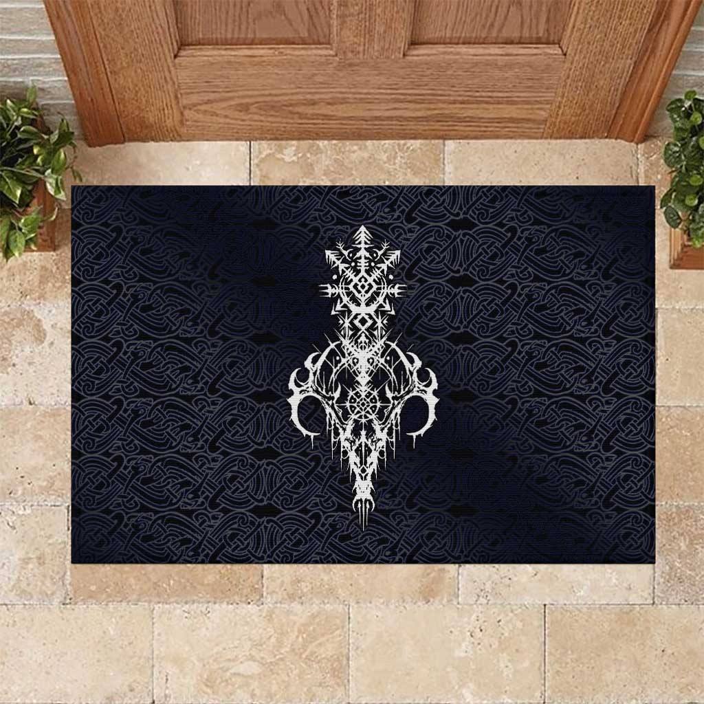 Runic Skull Rubber Doormat with Nordic Symbols and Knot Pattern Viking Heritage Tribute - Wonder Print Shop