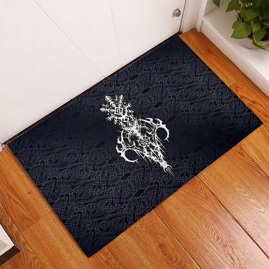 Runic Skull Rubber Doormat with Nordic Symbols and Knot Pattern Viking Heritage Tribute - Wonder Print Shop