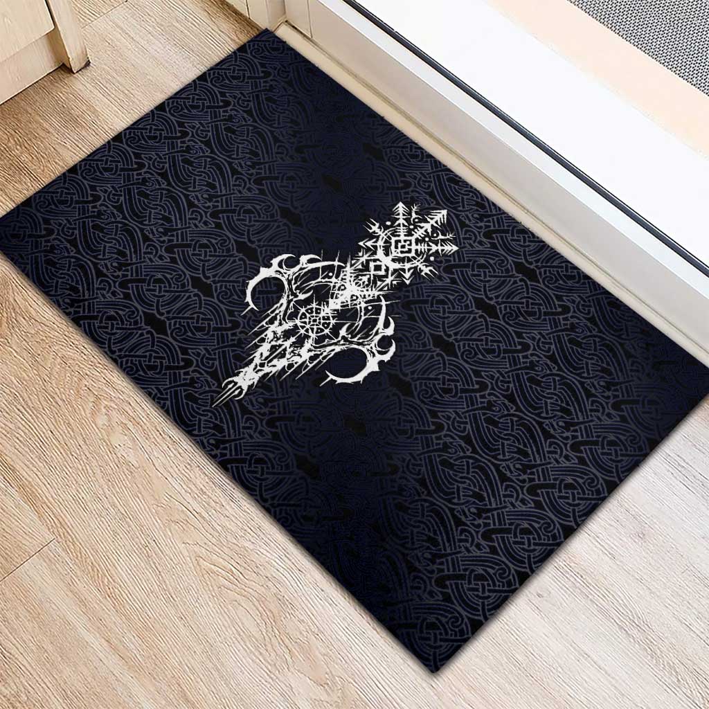 Runic Skull Rubber Doormat with Nordic Symbols and Knot Pattern Viking Heritage Tribute - Wonder Print Shop