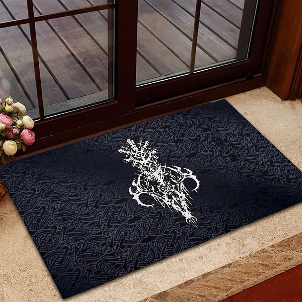 Runic Skull Rubber Doormat with Nordic Symbols and Knot Pattern Viking Heritage Tribute - Wonder Print Shop