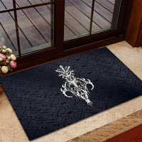 Runic Skull Rubber Doormat with Nordic Symbols and Knot Pattern Viking Heritage Tribute - Wonder Print Shop