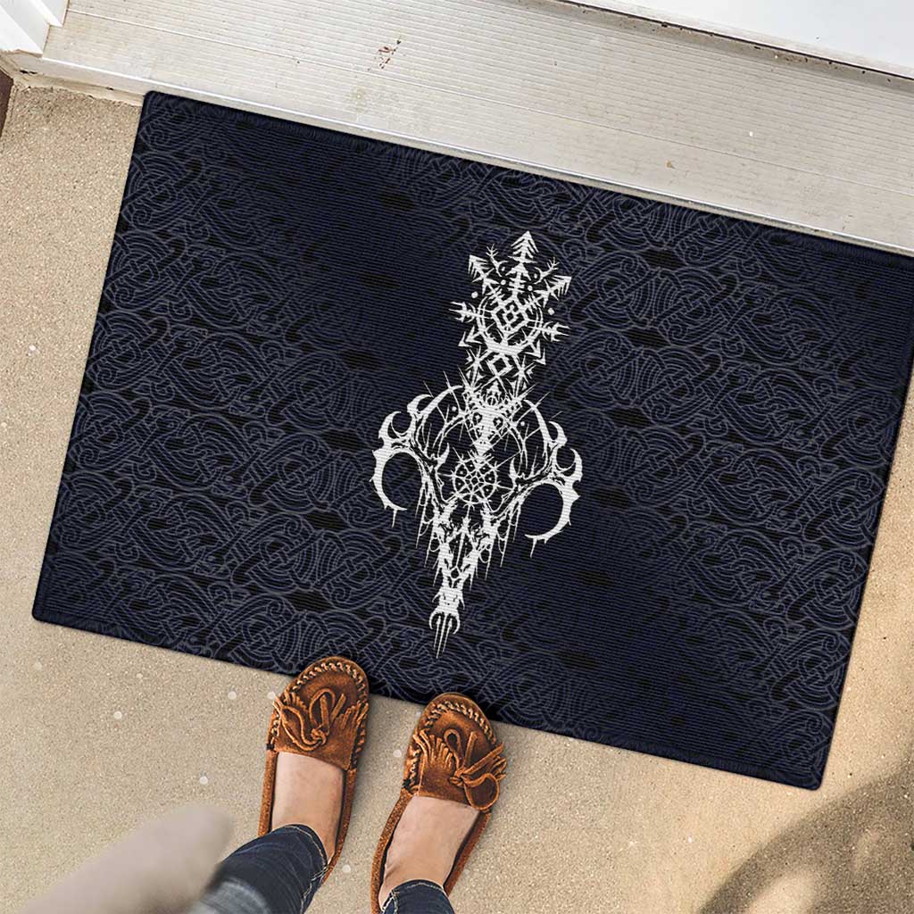 Runic Skull Rubber Doormat with Nordic Symbols and Knot Pattern Viking Heritage Tribute - Wonder Print Shop