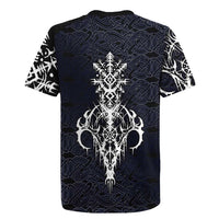 Runic Skull Rugby Jersey with Nordic Symbols and Knot Pattern Viking Heritage Tribute - Wonder Print Shop