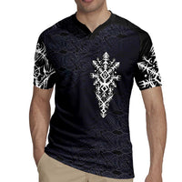 Runic Skull Rugby Jersey with Nordic Symbols and Knot Pattern Viking Heritage Tribute - Wonder Print Shop