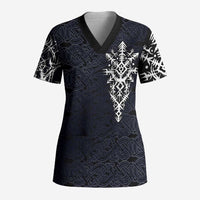 Runic Skull Scrub Top with Nordic Symbols and Knot Pattern Viking Heritage Tribute - Wonder Print Shop