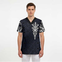 Runic Skull Scrub Top with Nordic Symbols and Knot Pattern Viking Heritage Tribute - Wonder Print Shop