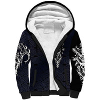 Runic Skull Sherpa Hoodie with Nordic Symbols and Knot Pattern Viking Heritage Tribute - Wonder Print Shop