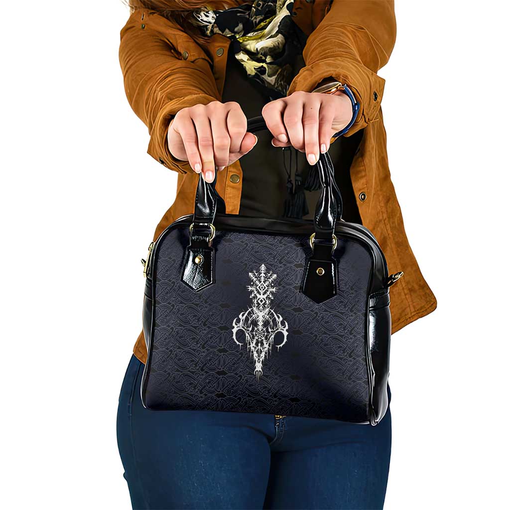 Runic Skull Shoulder Handbag with Nordic Symbols and Knot Pattern Viking Heritage Tribute - Wonder Print Shop