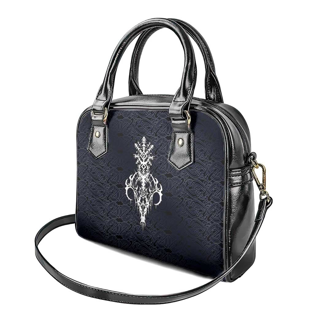 Runic Skull Shoulder Handbag with Nordic Symbols and Knot Pattern Viking Heritage Tribute - Wonder Print Shop