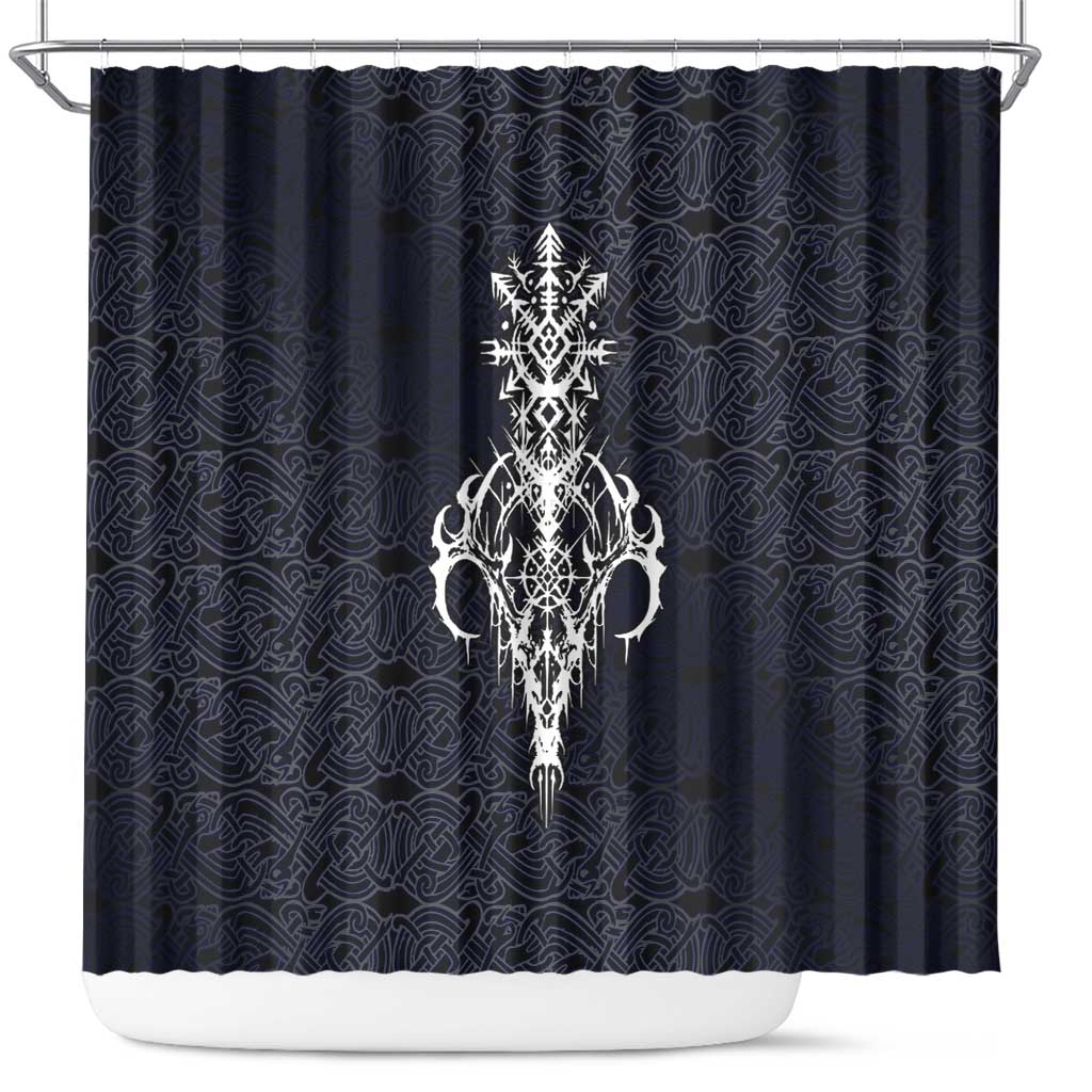 Runic Skull Shower Curtain with Nordic Symbols and Knot Pattern Viking Heritage Tribute - Wonder Print Shop