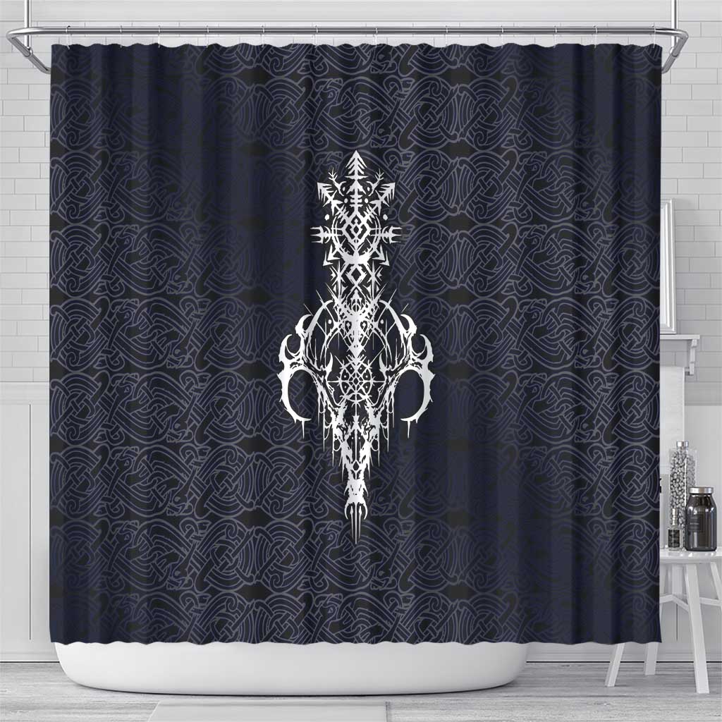Runic Skull Shower Curtain with Nordic Symbols and Knot Pattern Viking Heritage Tribute - Wonder Print Shop