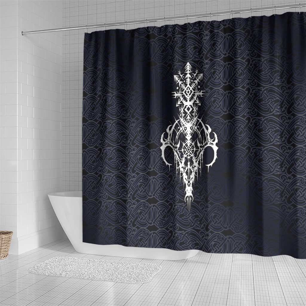 Runic Skull Shower Curtain with Nordic Symbols and Knot Pattern Viking Heritage Tribute - Wonder Print Shop