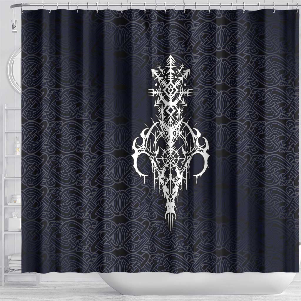 Runic Skull Shower Curtain with Nordic Symbols and Knot Pattern Viking Heritage Tribute - Wonder Print Shop
