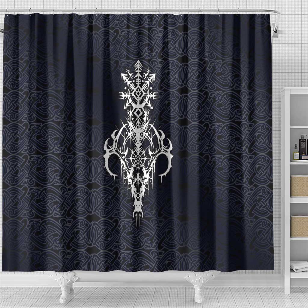 Runic Skull Shower Curtain with Nordic Symbols and Knot Pattern Viking Heritage Tribute - Wonder Print Shop