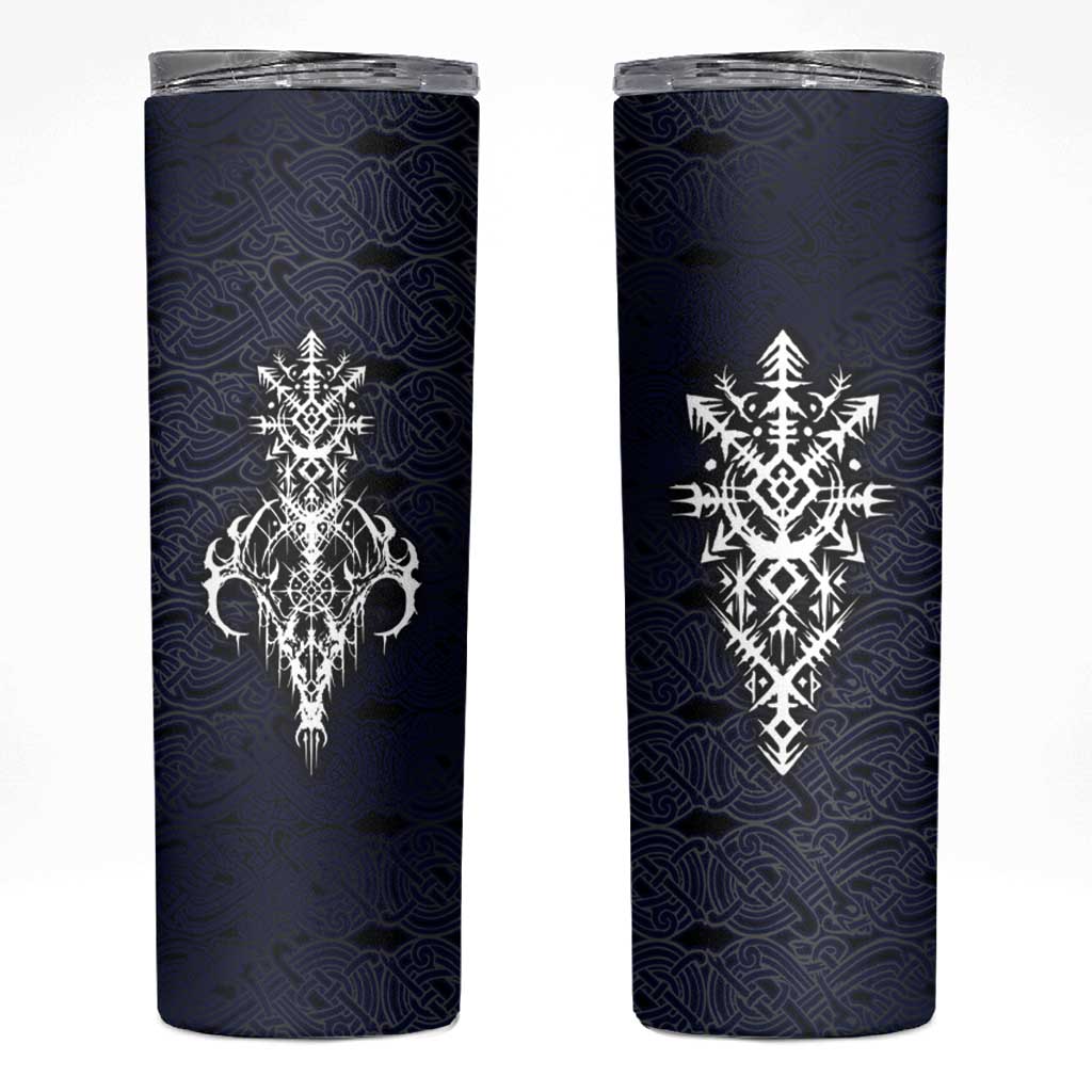 Runic Skull Skinny Tumbler with Nordic Symbols and Knot Pattern Viking Heritage Tribute - Wonder Print Shop