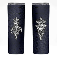 Runic Skull Skinny Tumbler with Nordic Symbols and Knot Pattern Viking Heritage Tribute - Wonder Print Shop