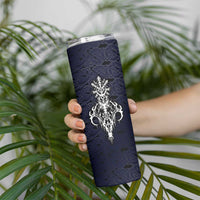 Runic Skull Skinny Tumbler with Nordic Symbols and Knot Pattern Viking Heritage Tribute - Wonder Print Shop