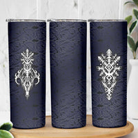 Runic Skull Skinny Tumbler with Nordic Symbols and Knot Pattern Viking Heritage Tribute - Wonder Print Shop