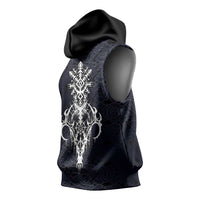 Runic Skull Sleeveless Hoodie with Nordic Symbols and Knot Pattern Viking Heritage Tribute - Wonder Print Shop