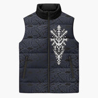 Runic Skull Sleeveless Puffer Jacket with Nordic Symbols and Knot Pattern Viking Heritage Tribute - Wonder Print Shop