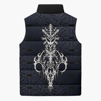 Runic Skull Sleeveless Puffer Jacket with Nordic Symbols and Knot Pattern Viking Heritage Tribute - Wonder Print Shop