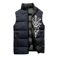 Runic Skull Sleeveless Puffer Jacket with Nordic Symbols and Knot Pattern Viking Heritage Tribute - Wonder Print Shop
