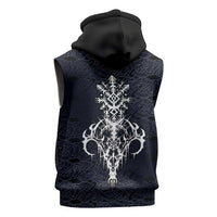 Runic Skull Sleeveless Zip Hoodie with Nordic Symbols and Knot Pattern Viking Heritage Tribute - Wonder Print Shop