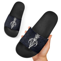 Runic Skull Slide Sandals with Nordic Symbols and Knot Pattern Viking Heritage Tribute - Wonder Print Shop
