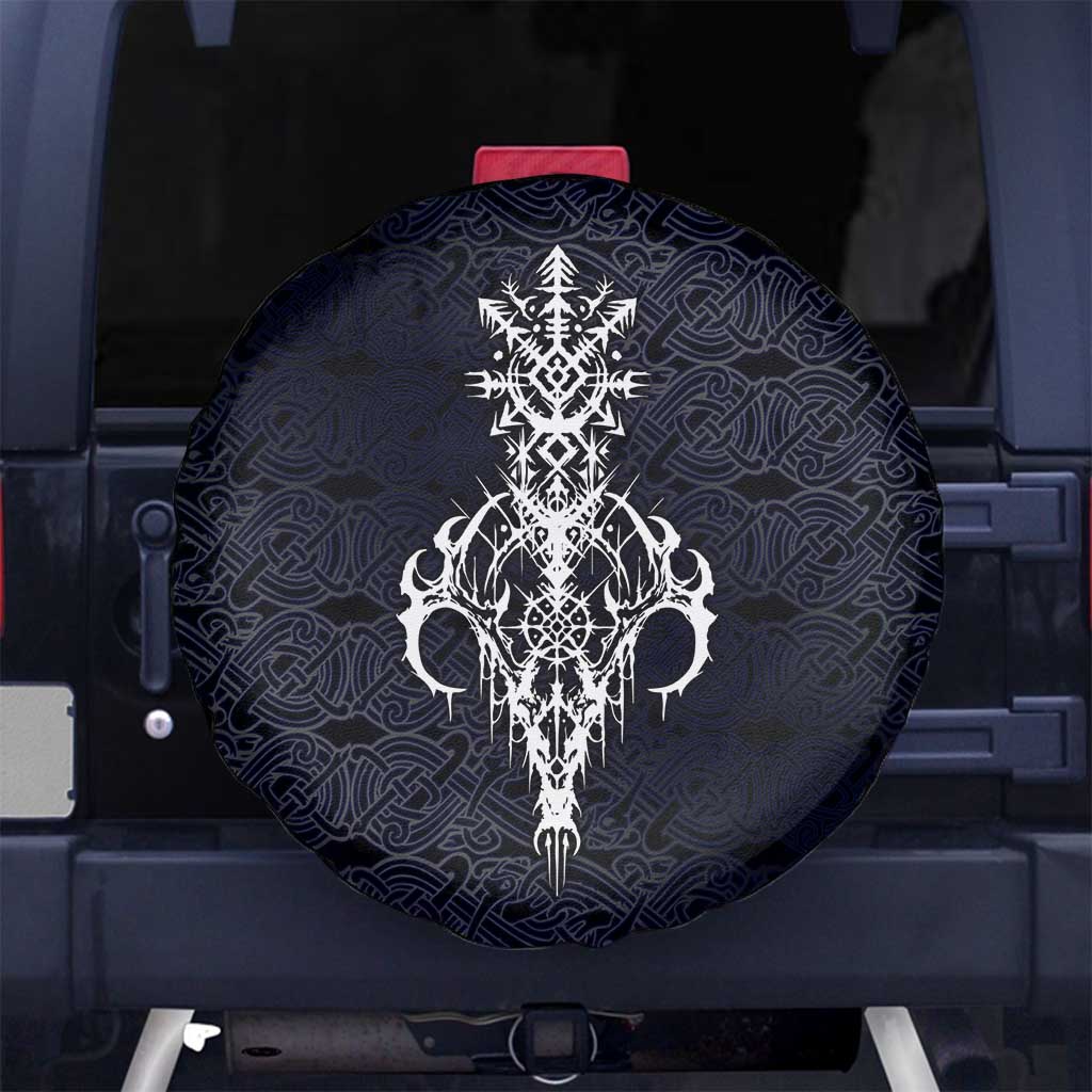 Runic Skull Spare Tire Cover with Nordic Symbols and Knot Pattern Viking Heritage Tribute - Wonder Print Shop