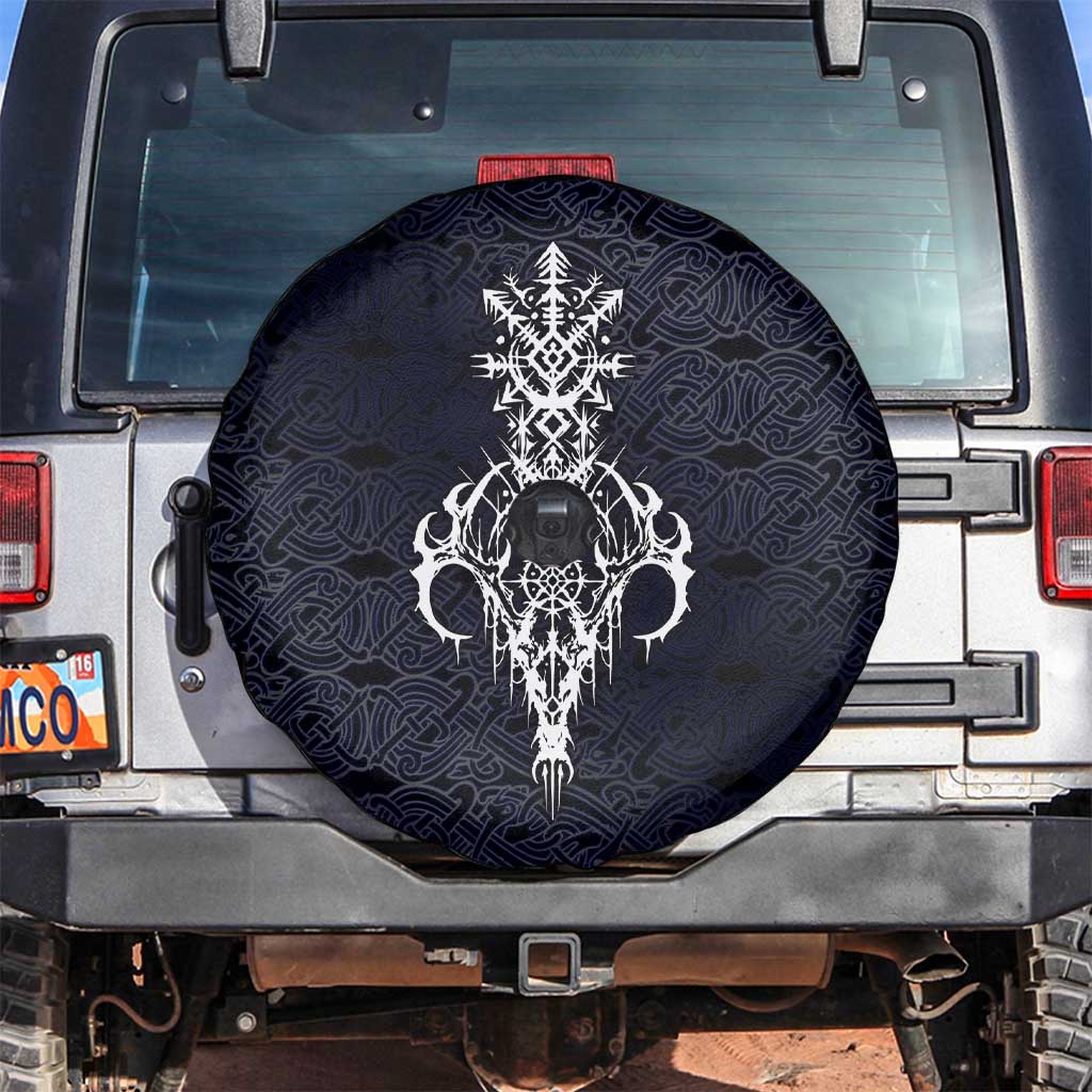 Runic Skull Spare Tire Cover with Nordic Symbols and Knot Pattern Viking Heritage Tribute - Wonder Print Shop