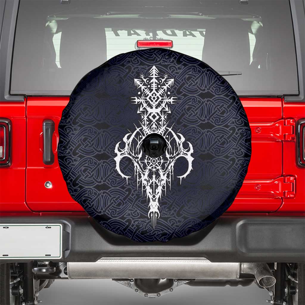 Runic Skull Spare Tire Cover with Nordic Symbols and Knot Pattern Viking Heritage Tribute - Wonder Print Shop
