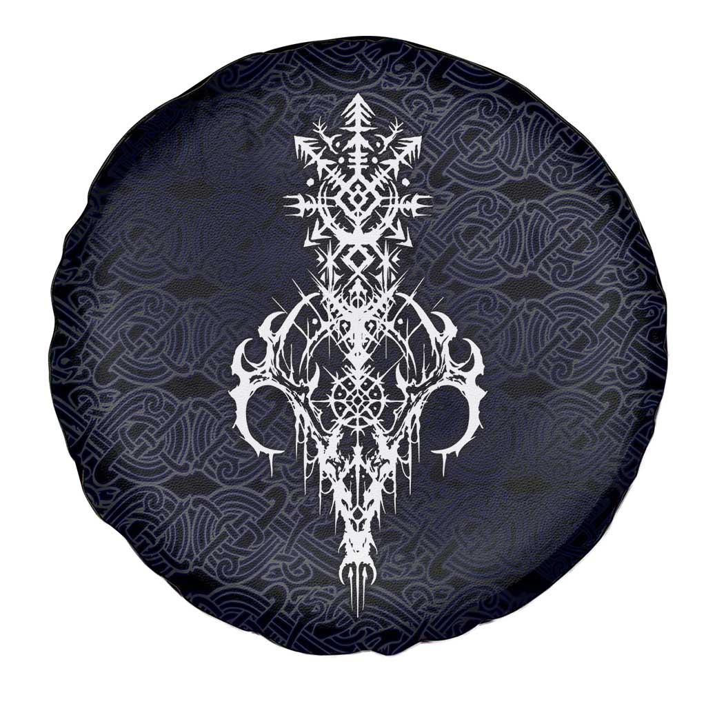 Runic Skull Spare Tire Cover with Nordic Symbols and Knot Pattern Viking Heritage Tribute - Wonder Print Shop