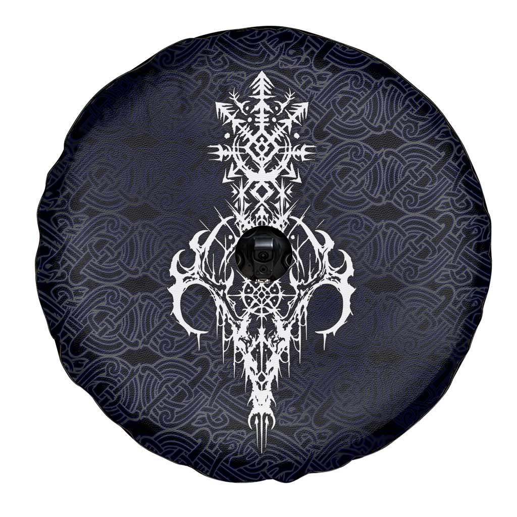 Runic Skull Spare Tire Cover with Nordic Symbols and Knot Pattern Viking Heritage Tribute - Wonder Print Shop