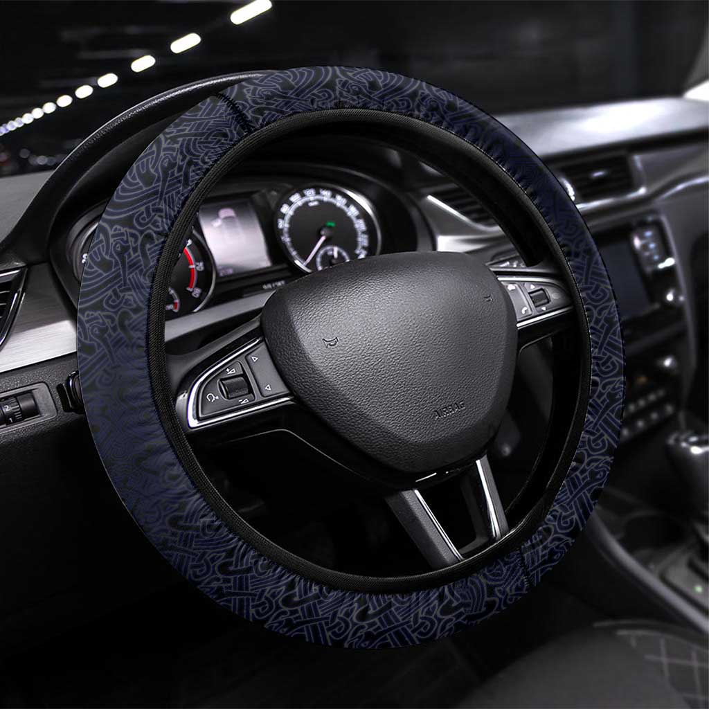 Runic Skull Steering Wheel Cover with Nordic Symbols and Knot Pattern Viking Heritage Tribute - Wonder Print Shop