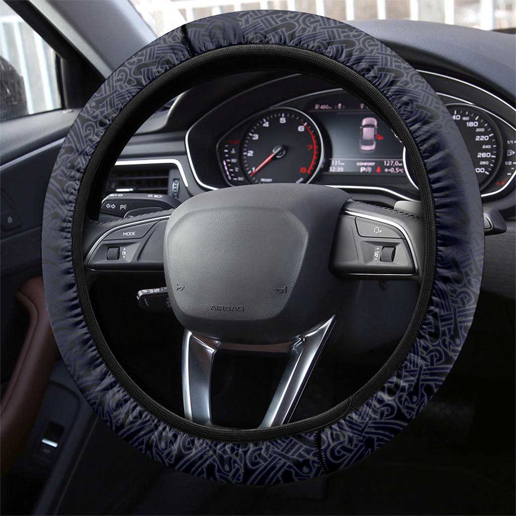 Runic Skull Steering Wheel Cover with Nordic Symbols and Knot Pattern Viking Heritage Tribute - Wonder Print Shop