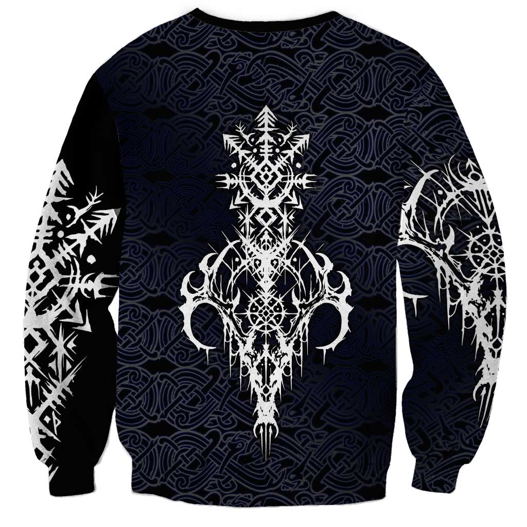 Runic Skull Sweatshirt with Nordic Symbols and Knot Pattern Viking Heritage Tribute - Wonder Print Shop