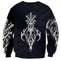 Runic Skull Sweatshirt with Nordic Symbols and Knot Pattern Viking Heritage Tribute - Wonder Print Shop
