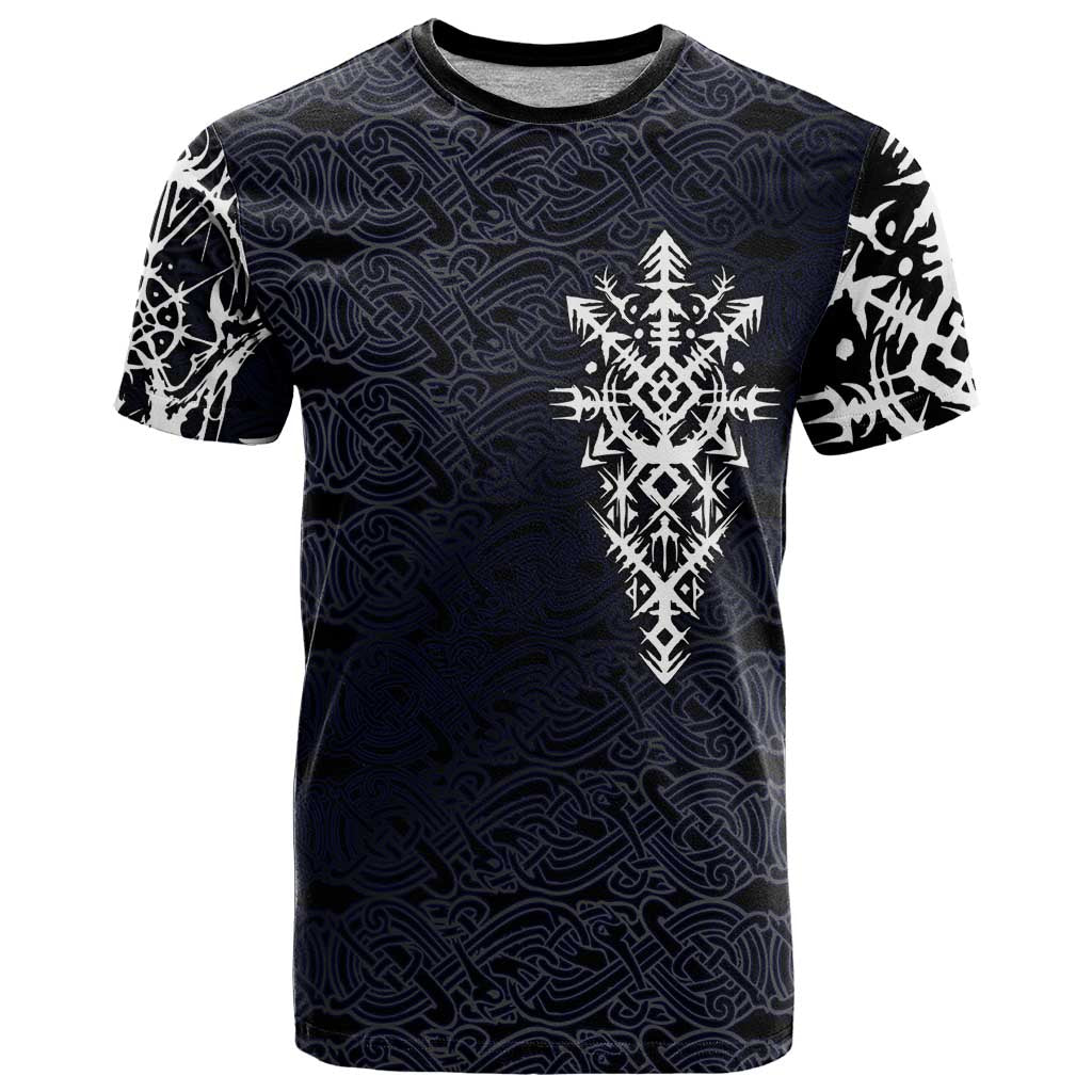 Runic Skull T Shirt with Nordic Symbols and Knot Pattern Viking Heritage Tribute - Wonder Print Shop