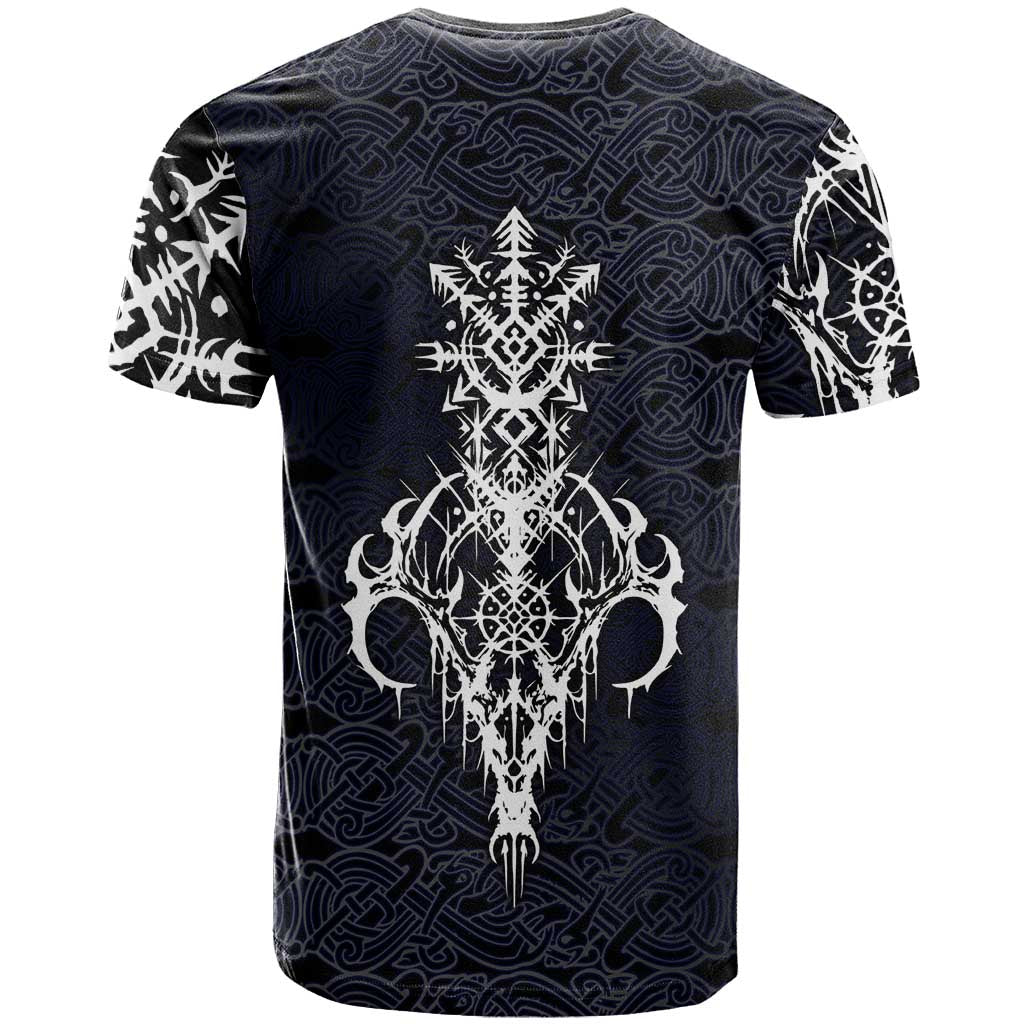 Runic Skull T Shirt with Nordic Symbols and Knot Pattern Viking Heritage Tribute - Wonder Print Shop