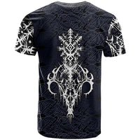 Runic Skull T Shirt with Nordic Symbols and Knot Pattern Viking Heritage Tribute - Wonder Print Shop