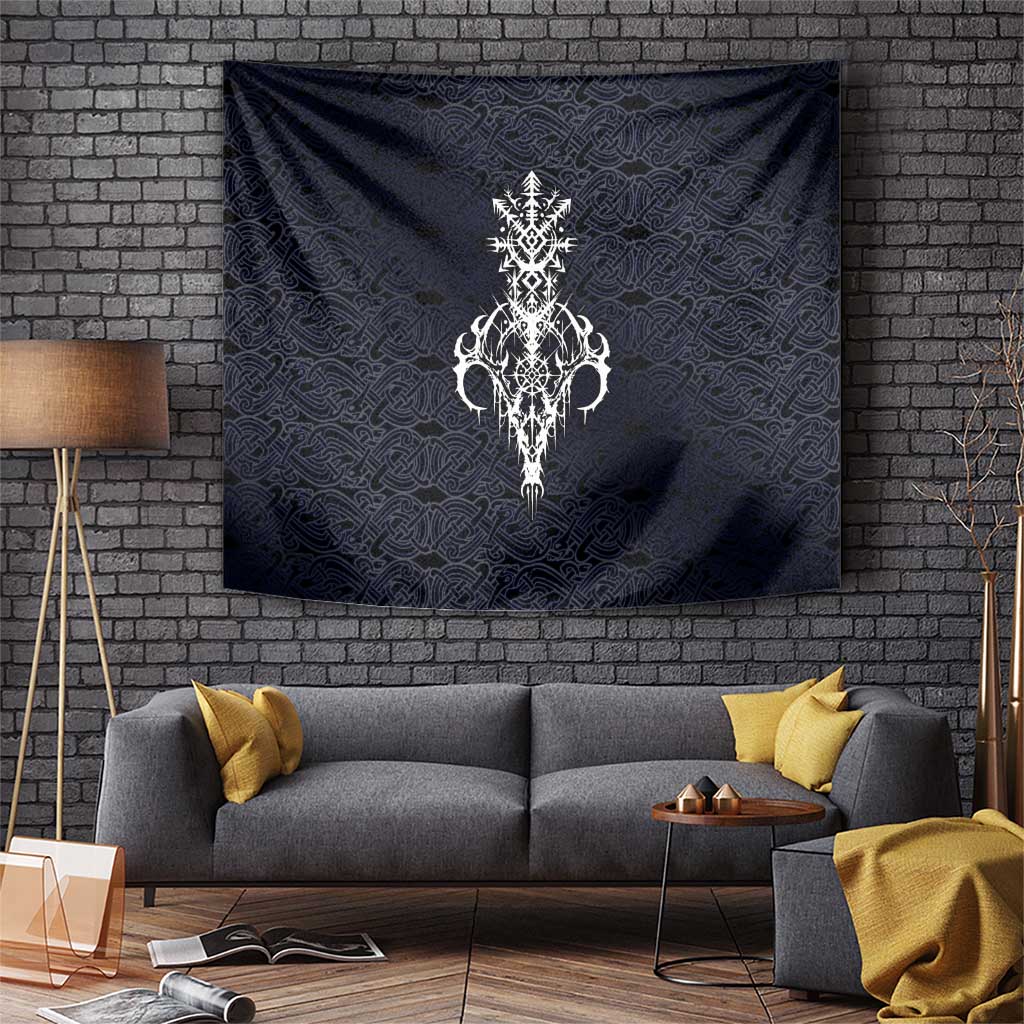 Runic Skull Tapestry with Nordic Symbols and Knot Pattern Viking Heritage Tribute - Wonder Print Shop
