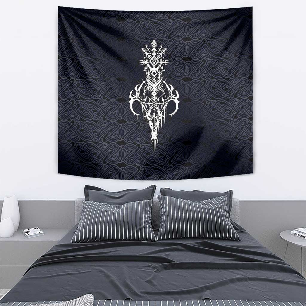 Runic Skull Tapestry with Nordic Symbols and Knot Pattern Viking Heritage Tribute - Wonder Print Shop