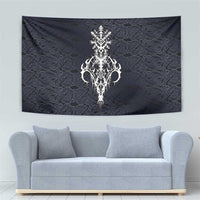 Runic Skull Tapestry with Nordic Symbols and Knot Pattern Viking Heritage Tribute - Wonder Print Shop