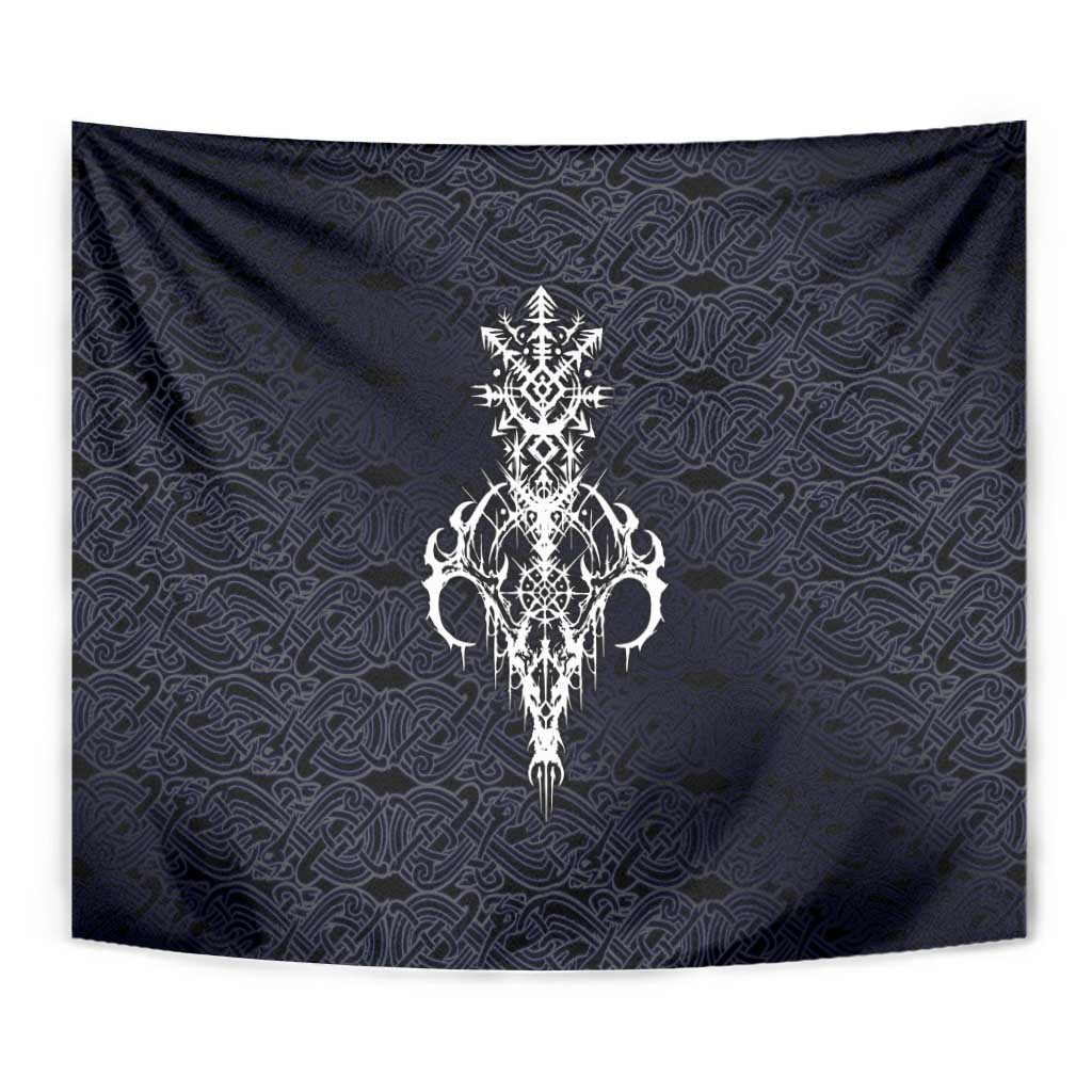 Runic Skull Tapestry with Nordic Symbols and Knot Pattern Viking Heritage Tribute - Wonder Print Shop