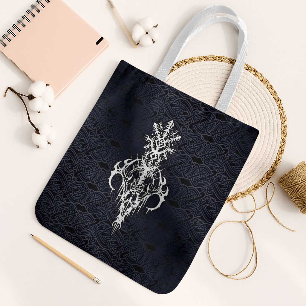 Runic Skull Tote Bag with Nordic Symbols and Knot Pattern Viking Heritage Tribute - Wonder Print Shop